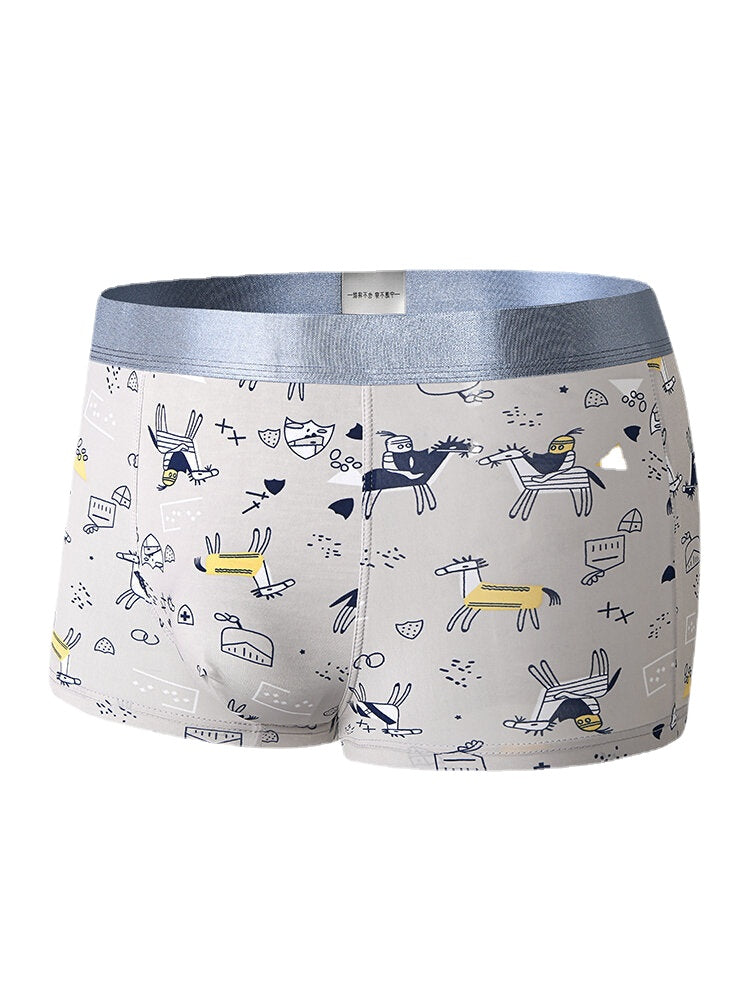 Atmungsaktive Skinny Fit-Boxershorts für Herren mit lustigem Cartoon-Print und U-konvexem Beutel