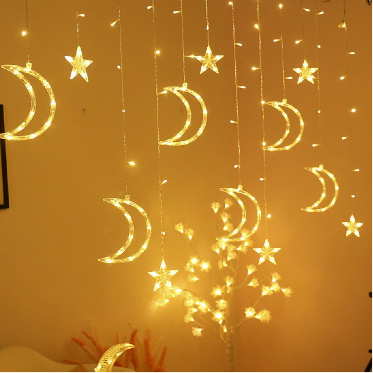 2.5M 3.5M USB LED Moon Star Curtain Fairy String Lights for Christmas, Bedroom, Romantic Decor