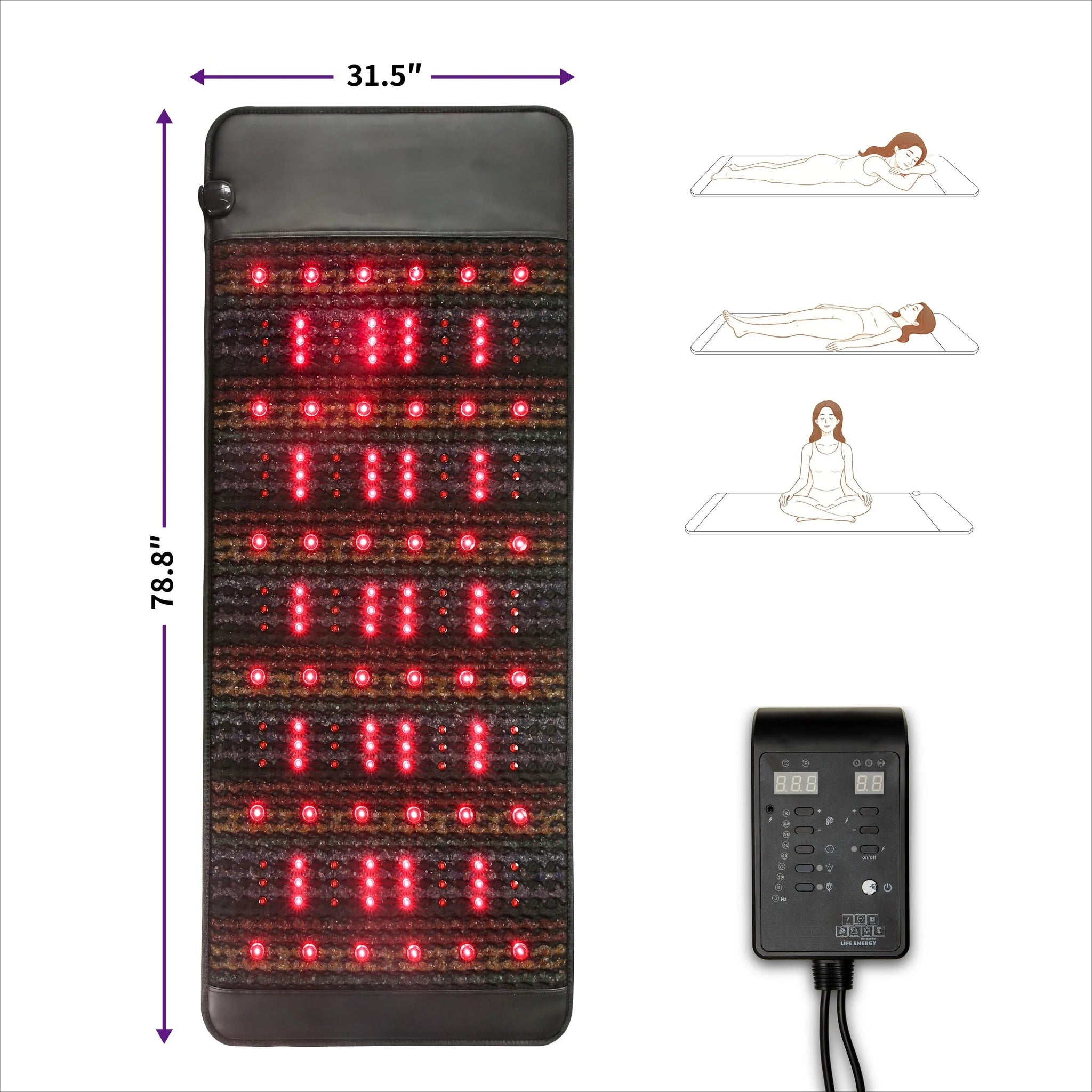 PEMF Infrared Therapy Mat Full Body 80x190cm | Amethyst & 8 Gemstones | Far Infrared + Red Light 660nm/850nm | 6 PEMF Coils
