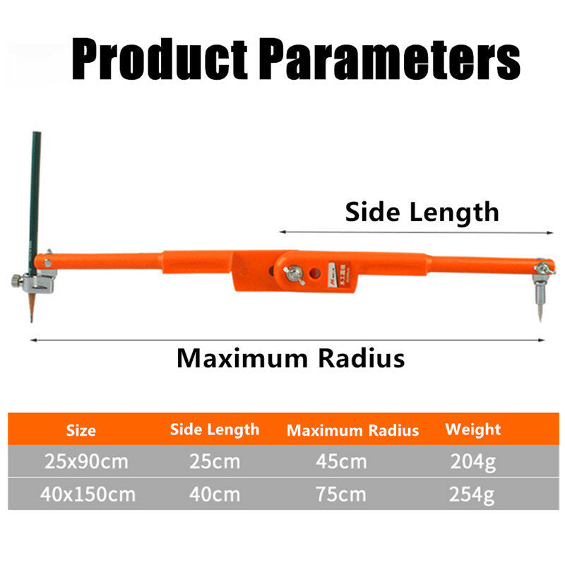 Precision Carpenter Pencil Compass - Adjustable 45/75cm Diameter for Woodworking