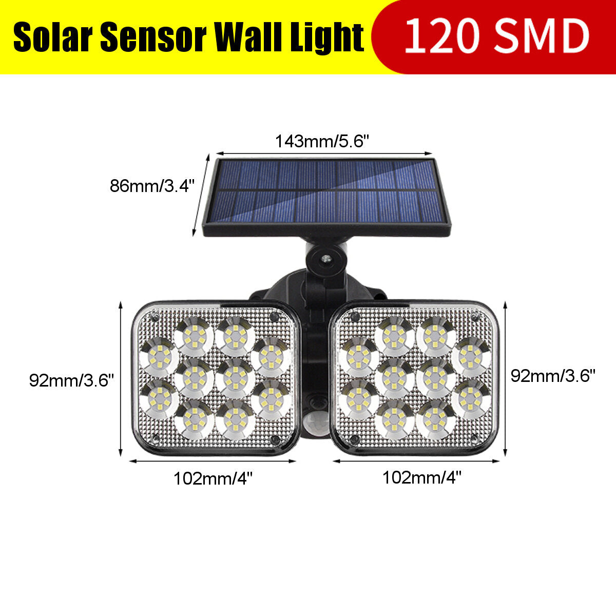 100/120 SMD Solar Motion Sensor Security Wall Lamp Floodlight