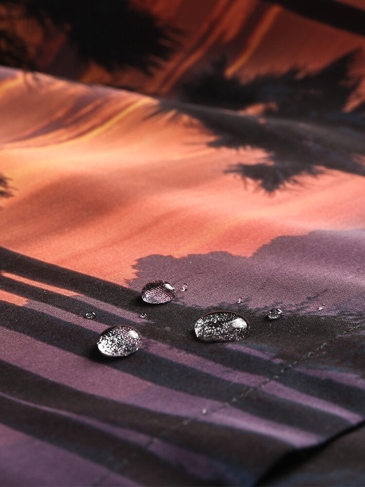 Lockere Boardshorts für Herren mit Strandlandschafts-Print und Kordelzug in der Taille