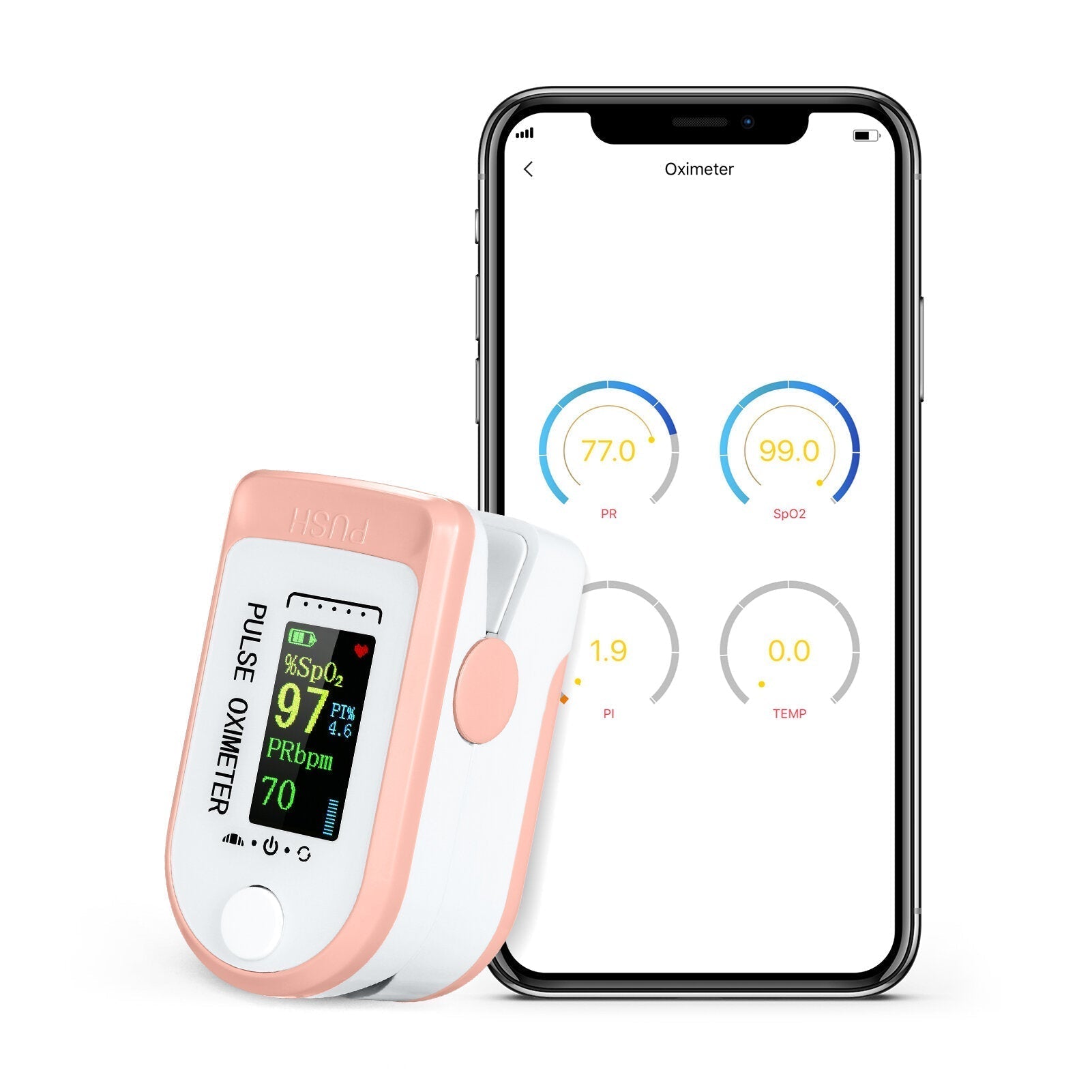 Bluetooth Fingertip Pulse Oximeter SpO2 PR PI for Android iOS - Blood Oxygen Saturation & Heart Rate Detection