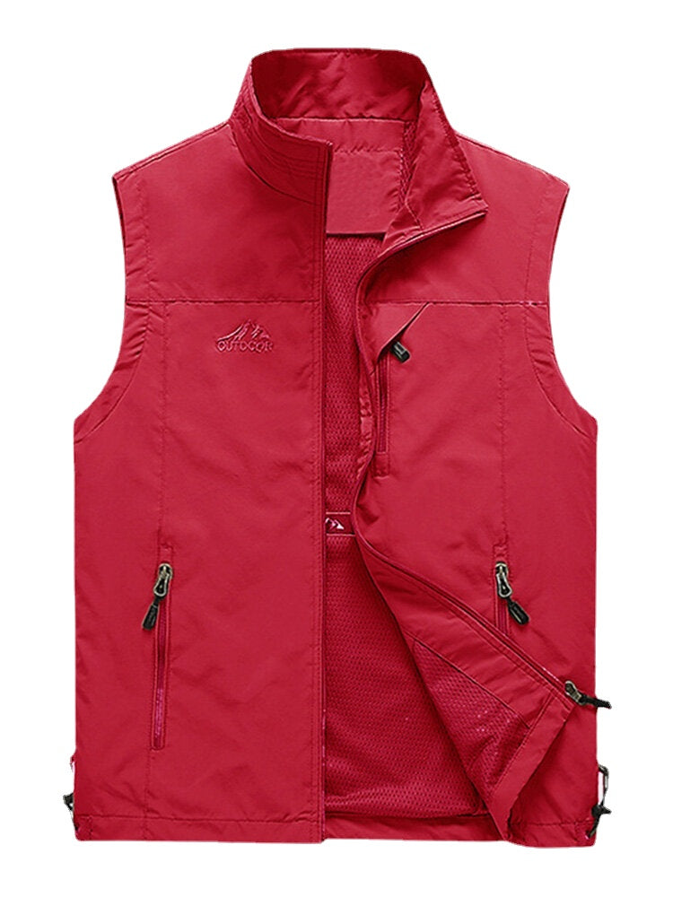 Men's High Collar Outdoor Sports Warm Vest with Zipper and Multi-Pockets