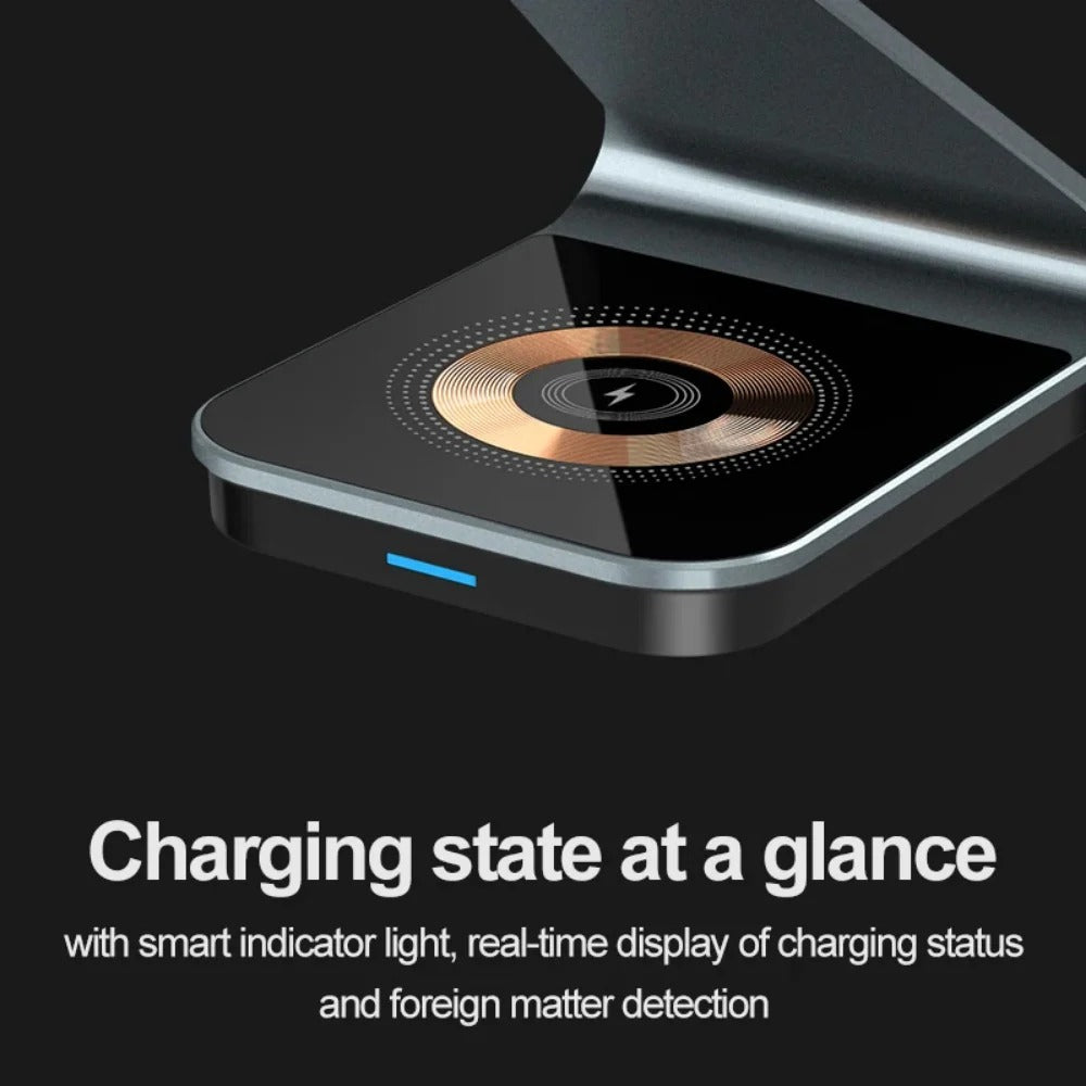 15W 3-in-1 Magnetic Wireless Charger Stand for iPhone, Apple Watch, and AirPods