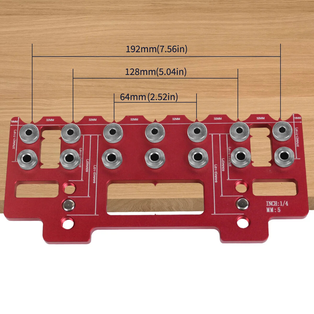 5mm 1/4 Inch Aluminum Alloy Cabinet Hardware Jig - Pocket Hole Drill Guide & Shelf Pin Punch Locator for Straight Holes