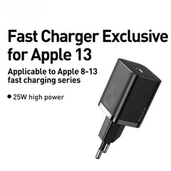 25W USB-C PD3.0 QC3.0 Fast Charger EU Plug for iPhone, Xiaomi, Samsung, Huawei