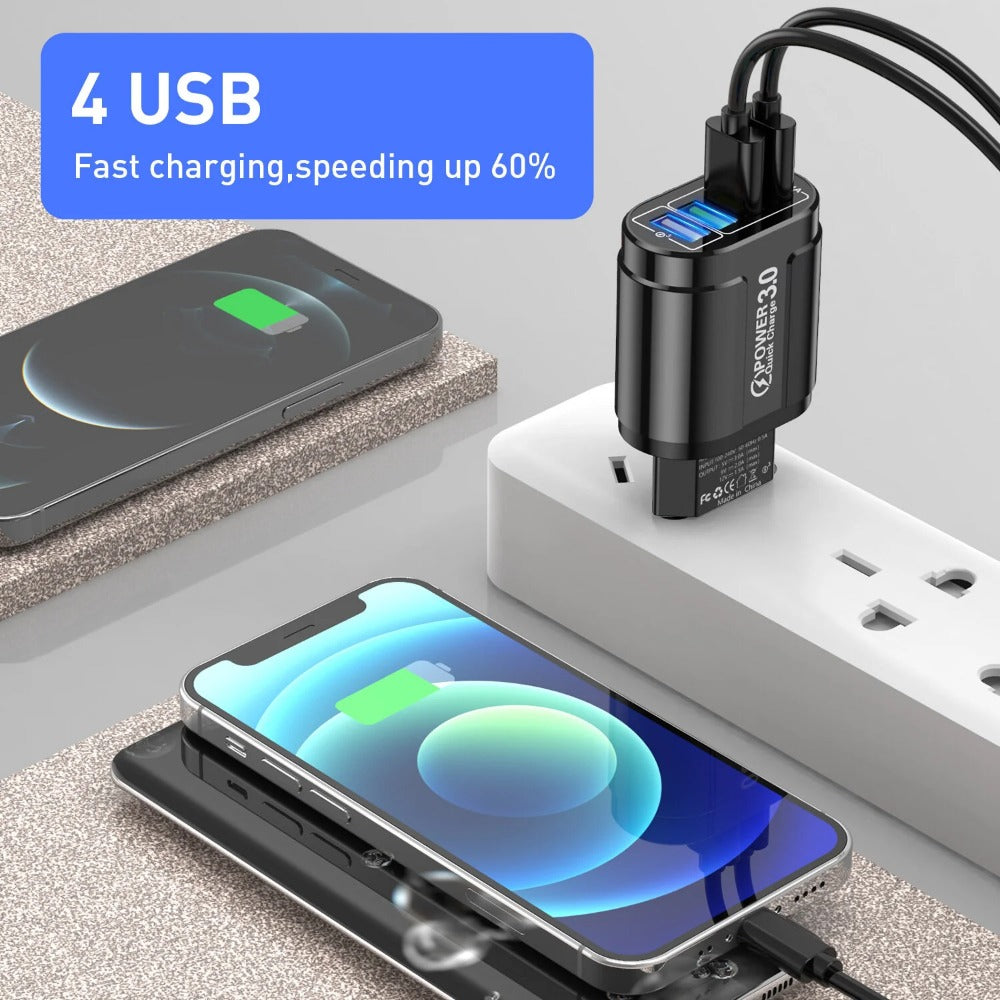 48 W 4-Port USB QC 3.0 Schnellladegerät Wandadapter für iPhone, Samsung, Xiaomi, Huawei