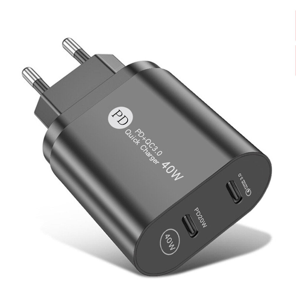 Dualer 20W USB PD QC3.0 Schnellladegerät-Adapter mit EU-Stecker für iPhone, Huawei, Samsung, Xiaomi