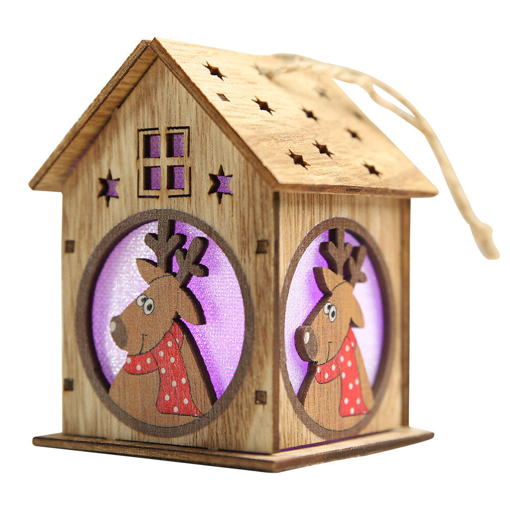 Christmas Lighted Wooden Cabin - Creative Assembly Small House Decoration with Luminous Colors