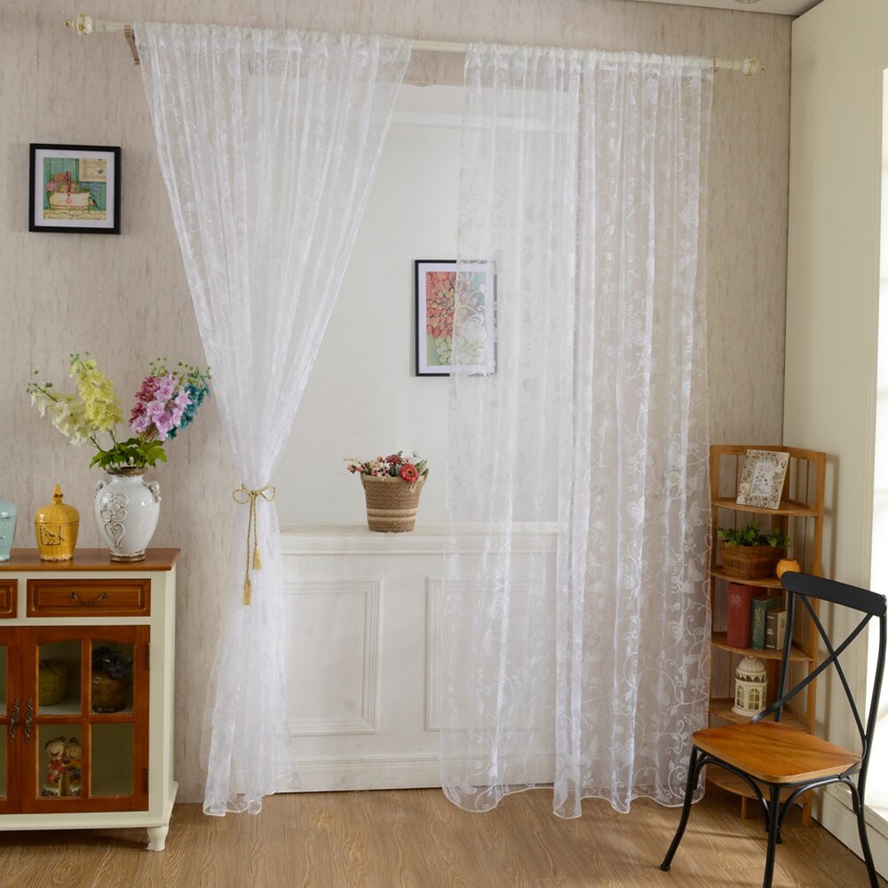 1x2m Fashion Butterfly Voile Door Curtain Panel - Sheer Window Room Divider Home Decor