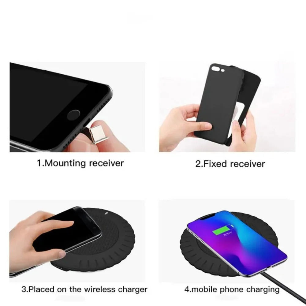 Qi Wireless Charger Receiver - Fast Charging Adapter for iPhone 5-7 & Android Phones