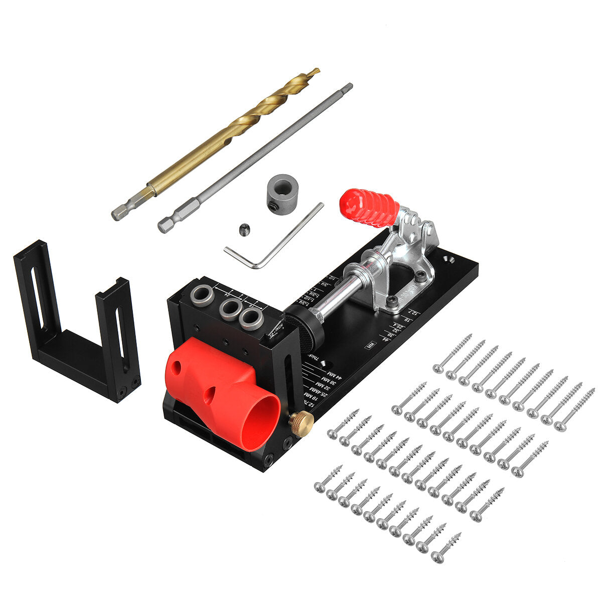 Adjustable Aluminum Pocket Hole Jig Kit for Woodworking with Drill Bit Guide