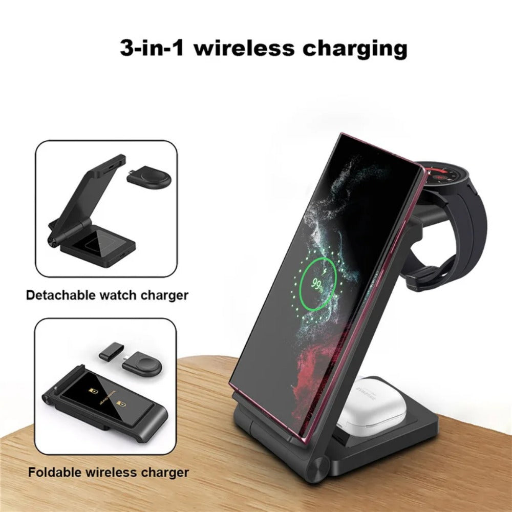 3-in-1 Wireless Charger Stand for Samsung S23 Ultra/S22/Note, Galaxy Watch, and Buds