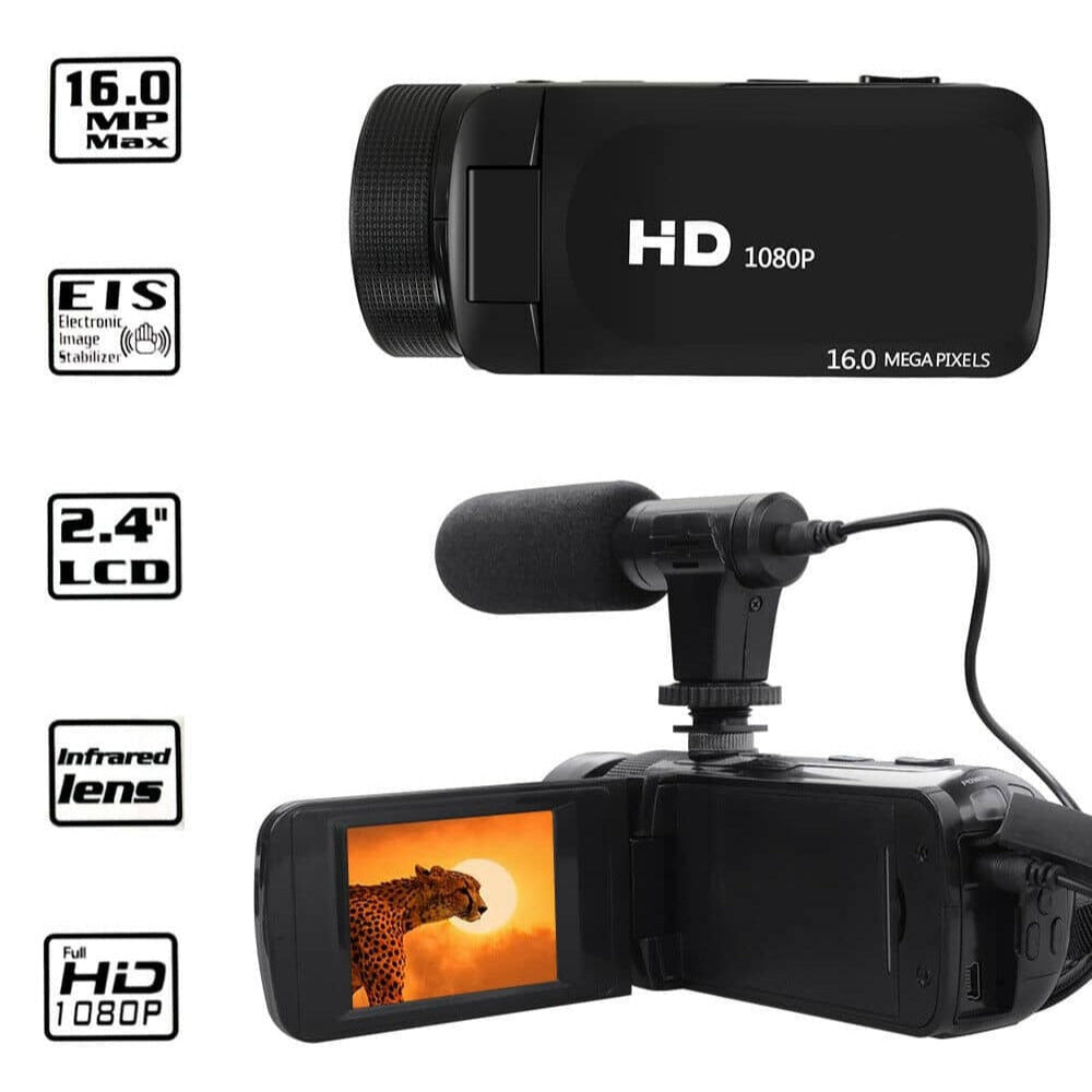 HD 1080P Digital Video Camera Camcorder with Microphone, 16MP Photography