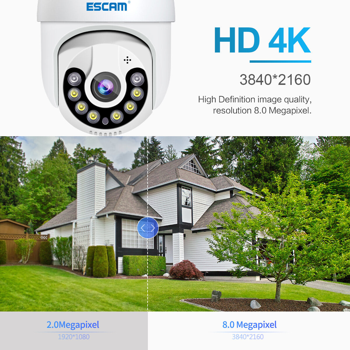 8MP Pan/Tilt AI Humanoid Detection WiFi IP Camera with Auto Tracking, Cloud Storage, Two-Way Audio, Night Vision, Waterproof