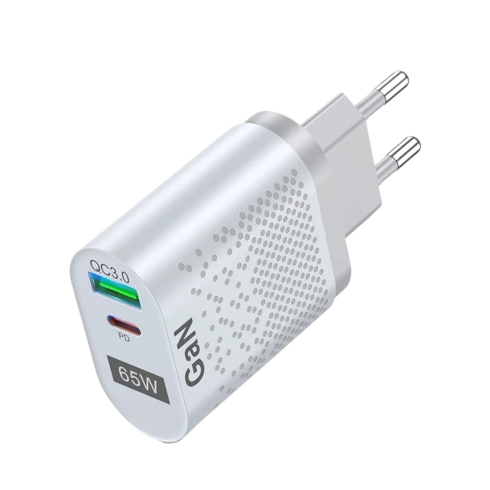 65 W GaN-Wandladegerät, 33 W USB-C PD PPS und USB-A QC3.0-Schnellladung für iPhone, iPad, Samsung, MacBook Air