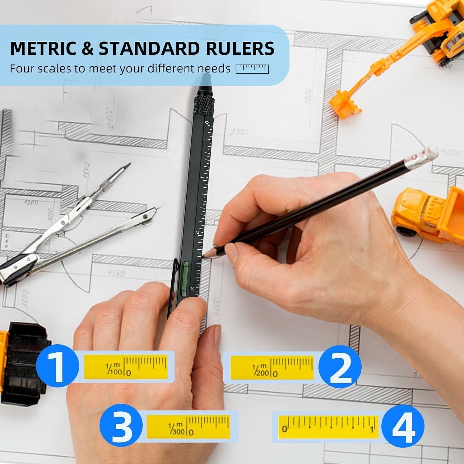 6-in-1 Multitool Pen: Stylus, Ruler, Level, Screwdriver - Perfect Gift with Refills
