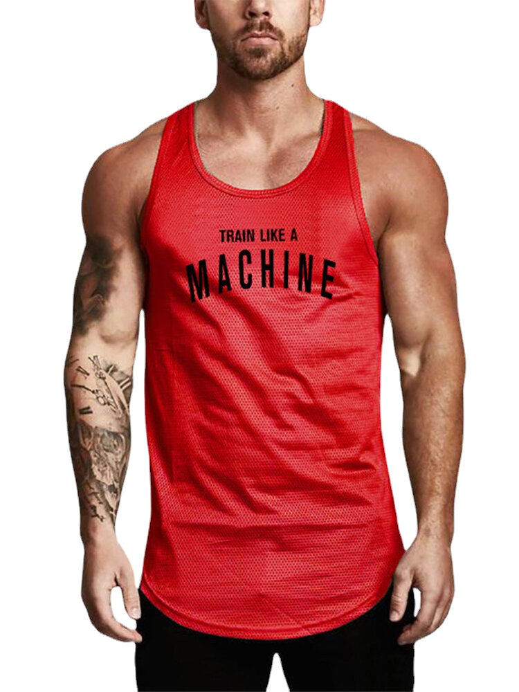 Men's Fitness Workout Tank Tops - Round Neck, Printed Design