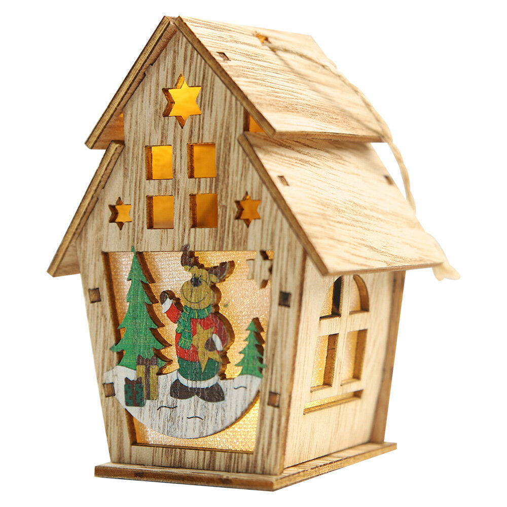 Christmas Lighted Wooden Cabin - Creative Assembly Small House Decoration with Luminous Colors