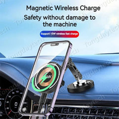 15W Magnetic Car Wireless Charger with 360 Degree Foldable Stand for iPhone & Samsung