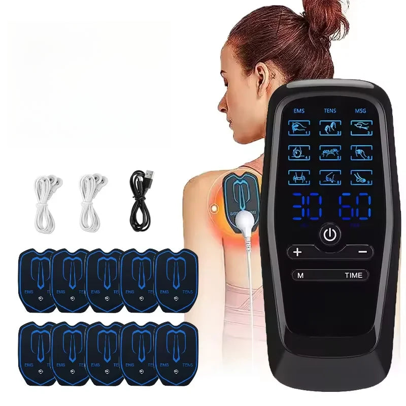 EMS Electric Muscle Stimulator, Professional TENS Unit, USB Physiotherapy, 9 Modes, Full Body Mini Massager