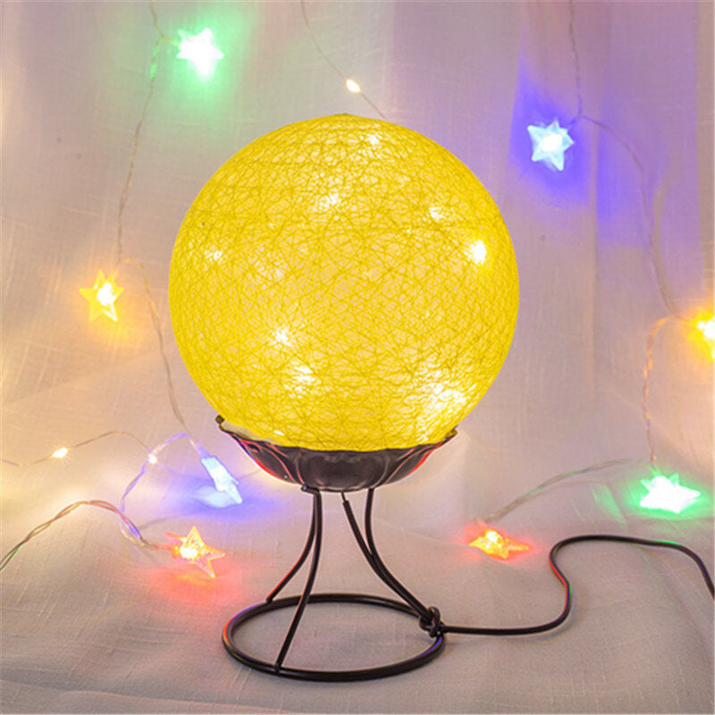 LED Linen Rattan Ball Desk Lamp - USB, Switch Button, Creative Romantic Night Light