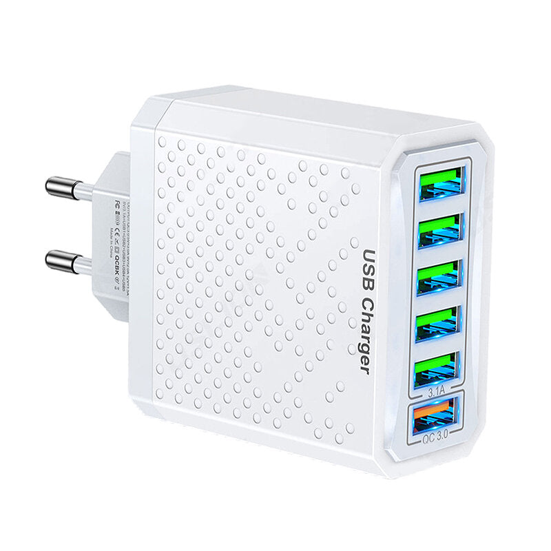 6-Port USB-Ladegerät QC3.0 Schnellladeadapter EU-Stecker für iPhone, Xiaomi, Huawei, Samsung