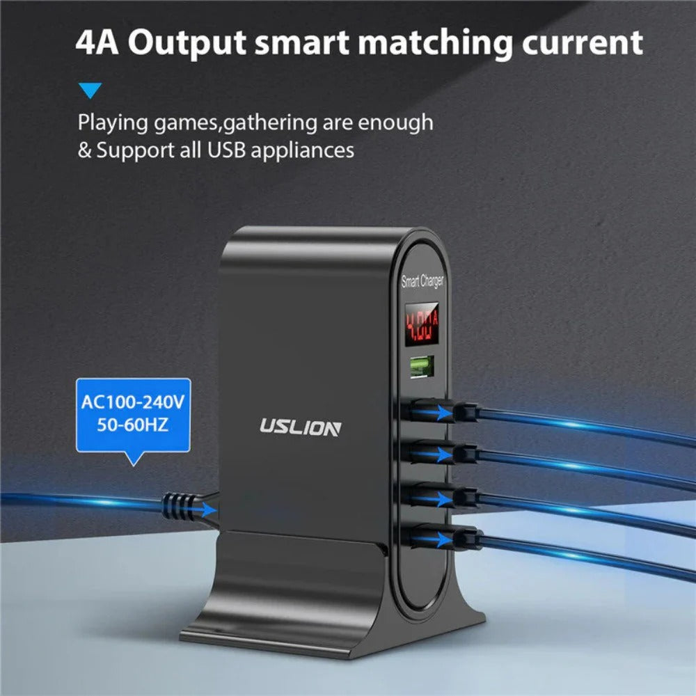 4A 5-Port USB-Schnellladestation-Adapter für iPhone, Huawei, Samsung, Xiaomi