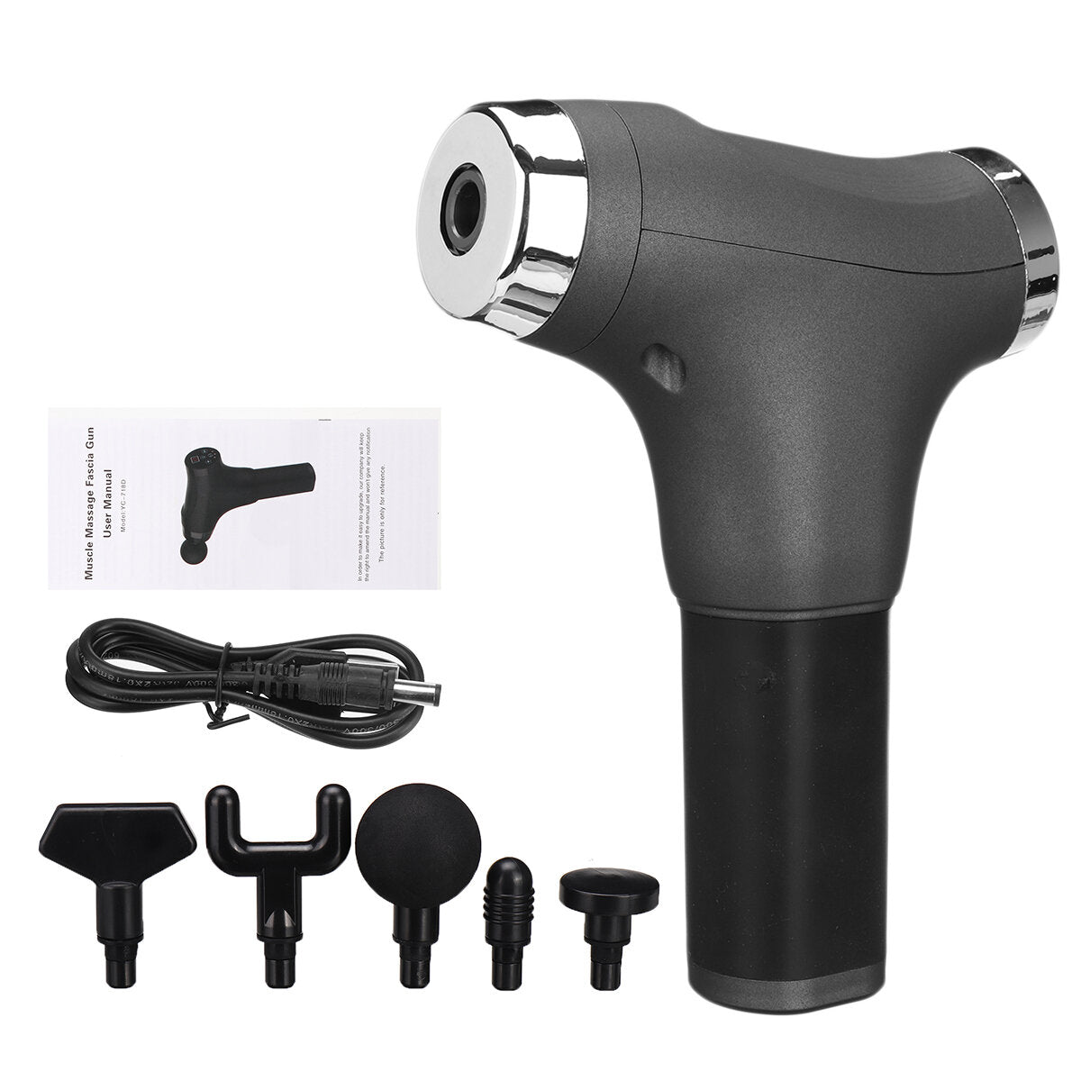 LCD Electric Percussive Massager Gun - 6 Gears, Handheld Therapy Device for Deep Muscle Relaxation, 5 Heads Included