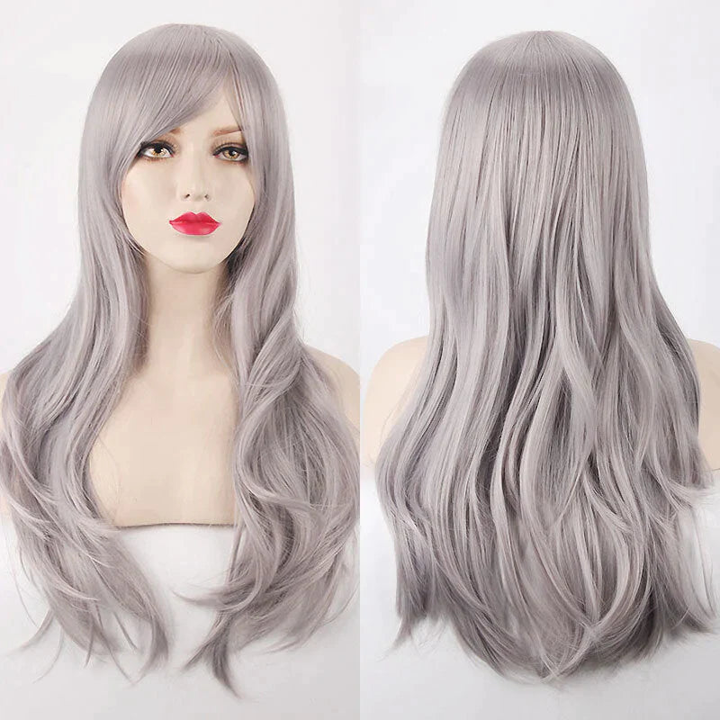 70CM Long Dark Purple Synthetic Cosplay Wig - High Temperature Fiber Hair Extensions for Women