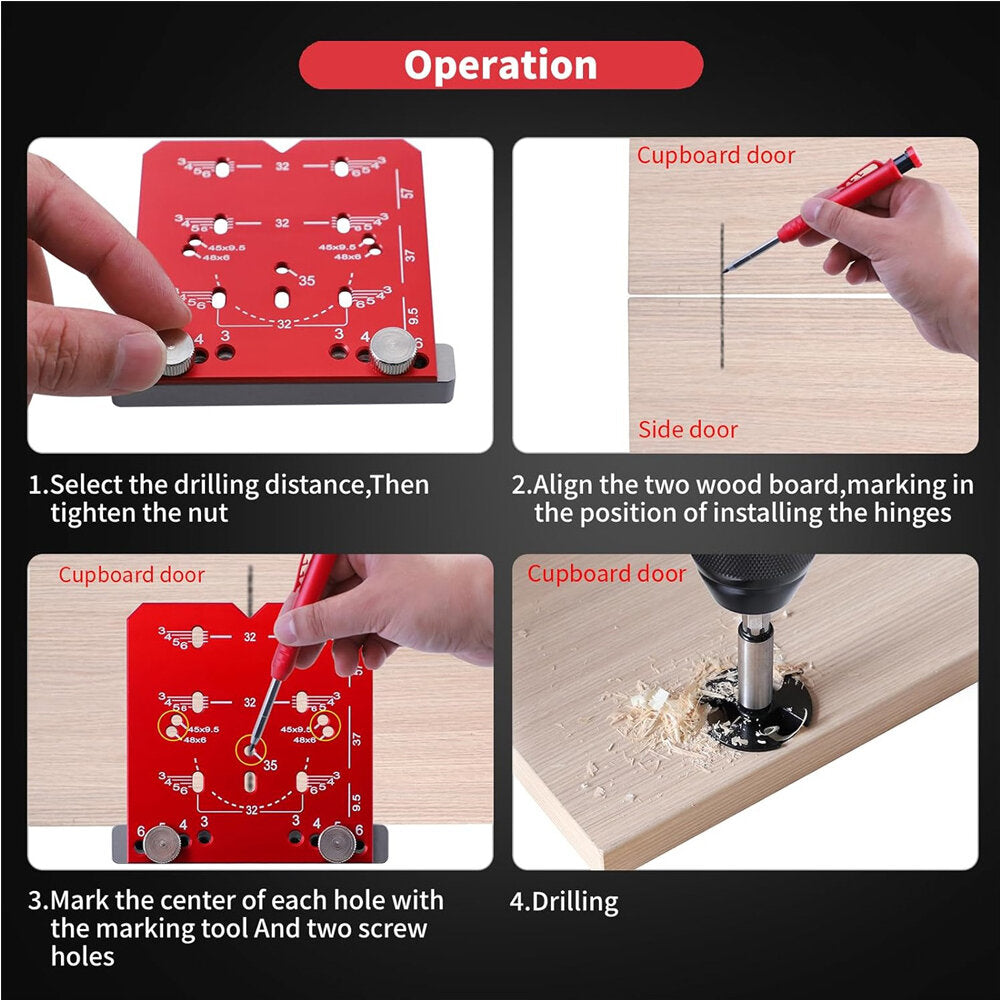 Adjustable Cabinet Hinge Jig - 35mm Drill Guide for 45mm & 48mm Concealed Hinges Installation