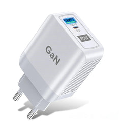 65W GaN Dual USB PD Charger, Fast Charging Adapter for Xiaomi, iPhone, Samsung Devices