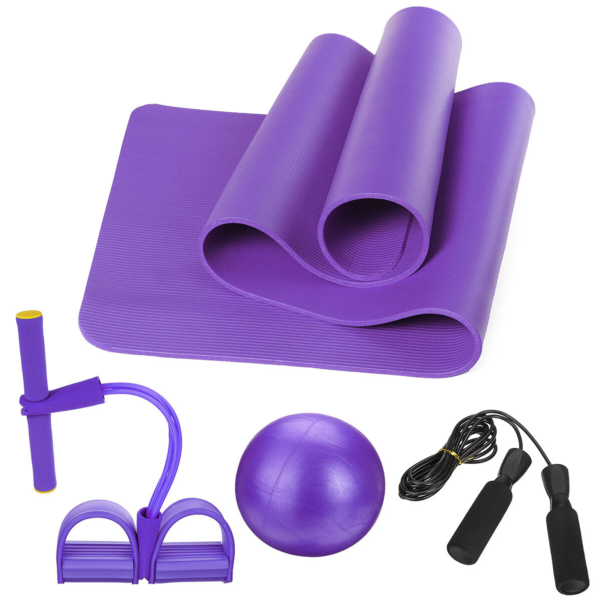 4-teiliges Yoga-Set für Anfänger: Rutschfester Pilates-Ball, Springseil, Widerstandsband, Yogamatten – Fitness-Tools für zu Hause