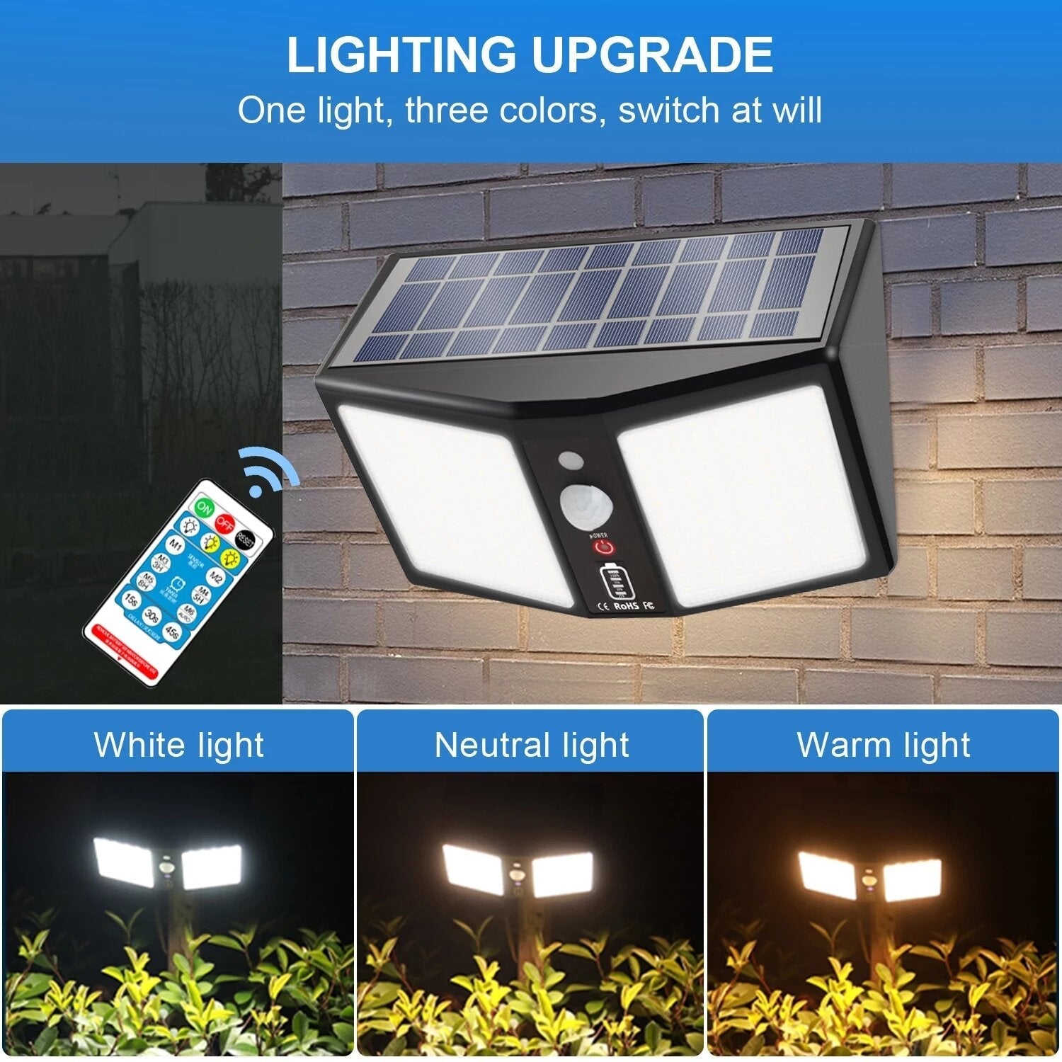 360LED Solar Wall Light, 12000mAh, 6 Modes, Motion Sensor, IP65 Waterproof, Outdoor Yard/Garden/Street Night Light