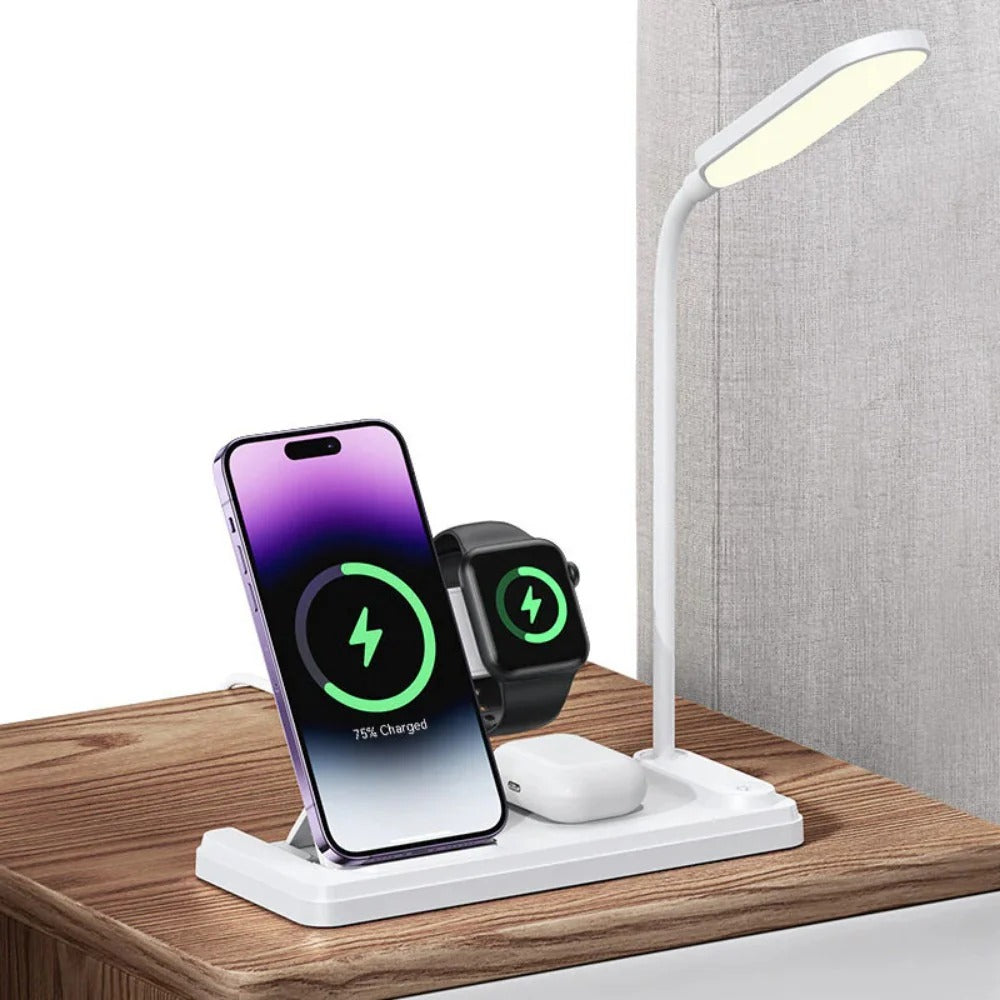 Schnelles kabelloses Ladegerät und Tischlampe für Qi-fähige Telefone, iPhone, Samsung, Xiaomi, AirPods, Smartwatches