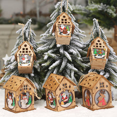 Christmas Lighted Wooden Cabin - Creative Assembly Small House Decoration with Luminous Colors