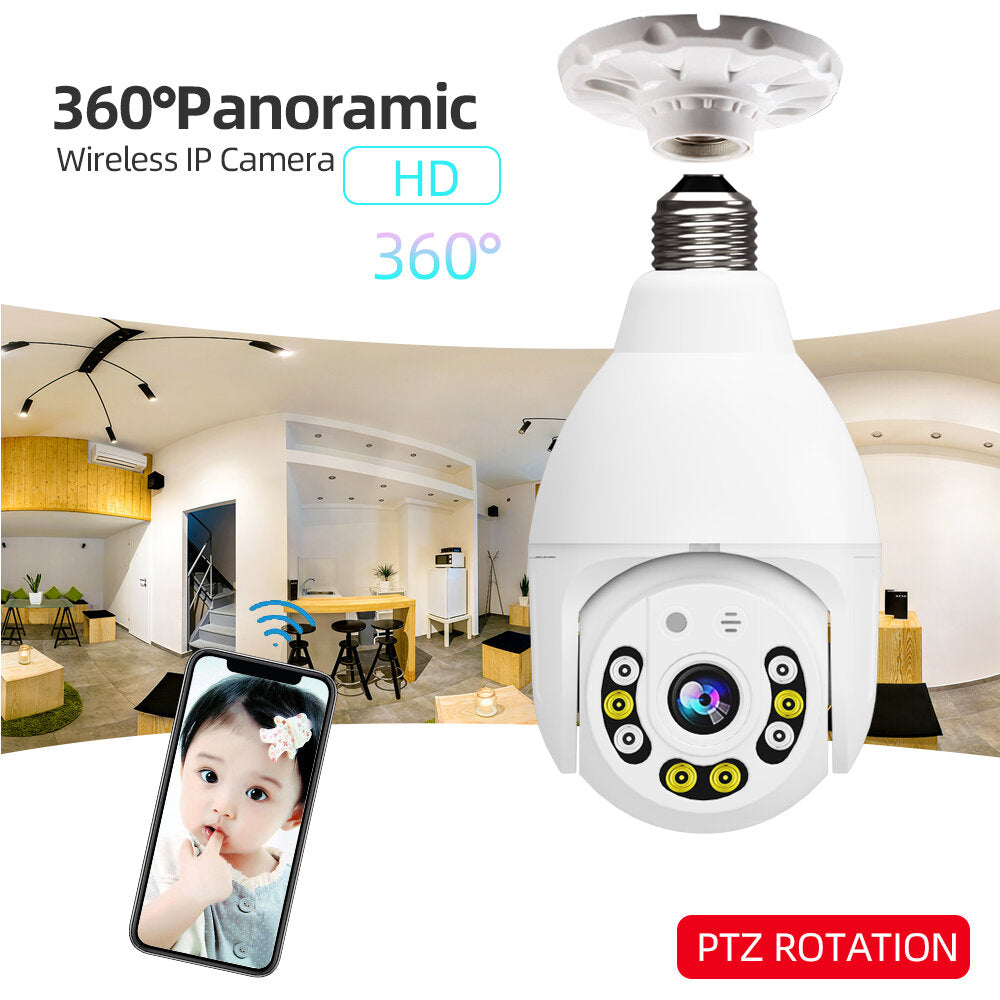 8 LED WiFi E27 Bulb Dome Camera PTZ AP Hotspot Dual Light Night Vision with Base & Remote Control