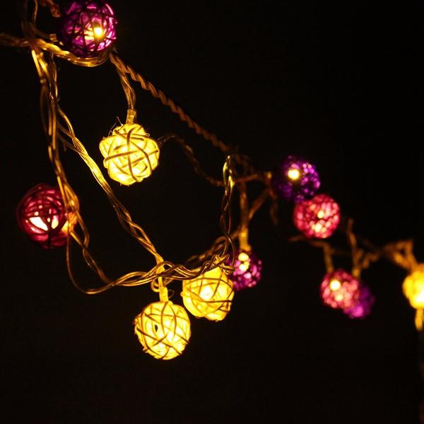 20 LED Rattan Ball String Lights for Home, Garden, Fairy Lamp, Xmas, Wedding, Party Decor