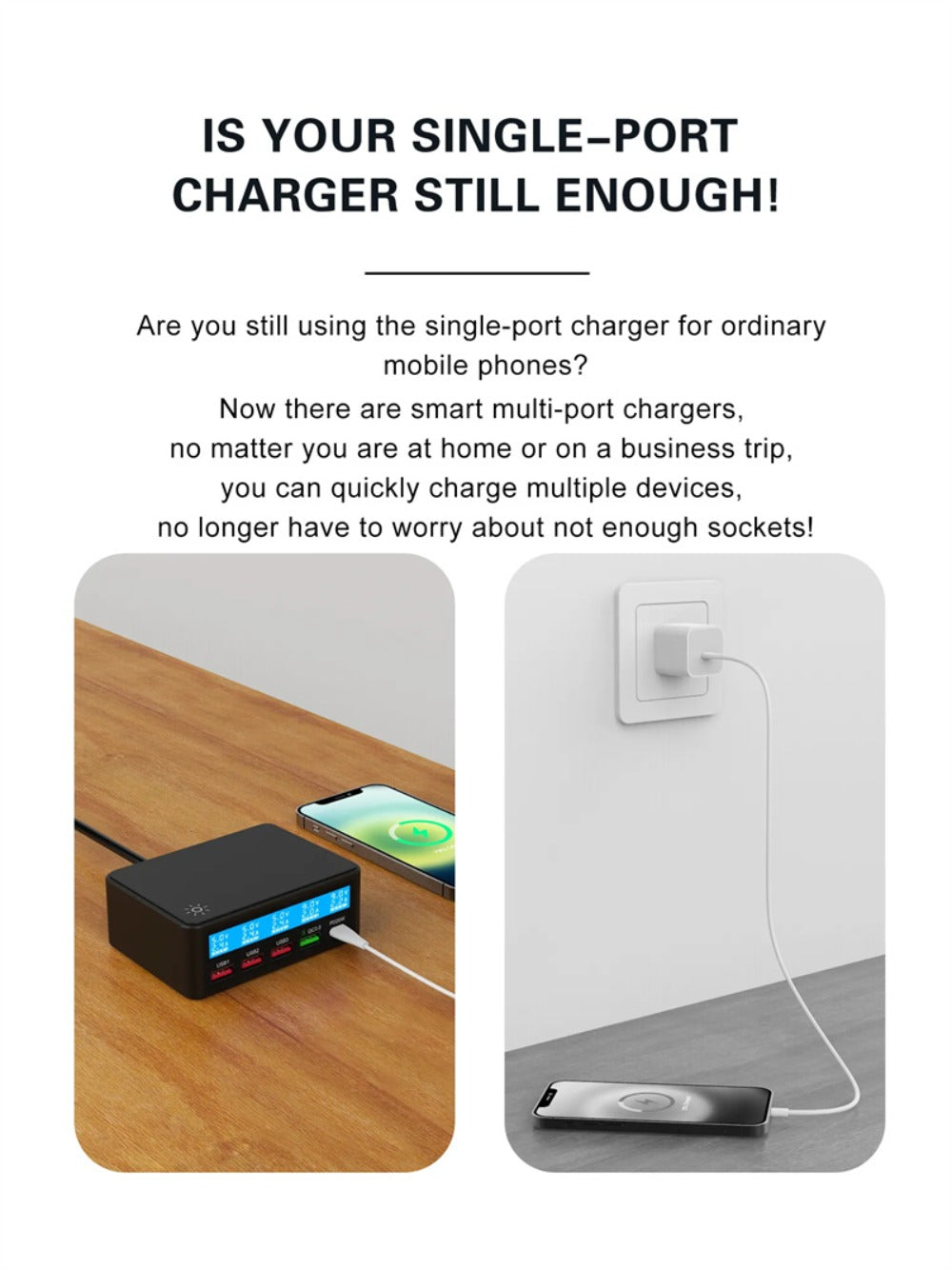 65W 5-Port USB PD Charger, Fast Charging Station for iPhone, Samsung, Huawei, Xiaomi