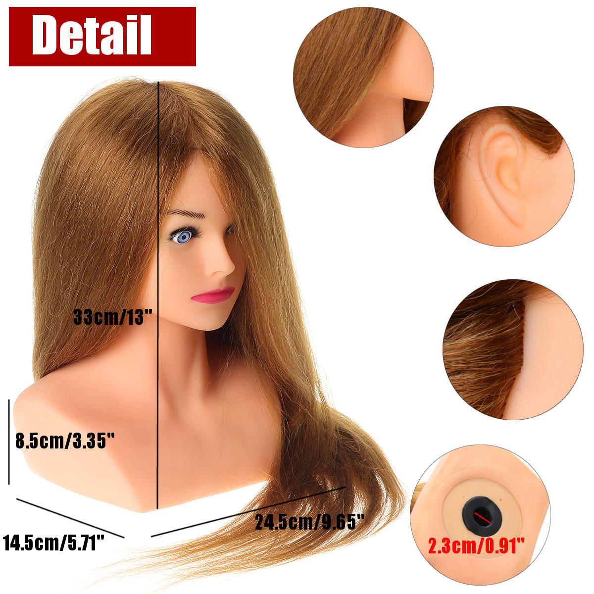 24" 100% Real Human Hair Mannequin Head for Hairdressing Training and Extensions