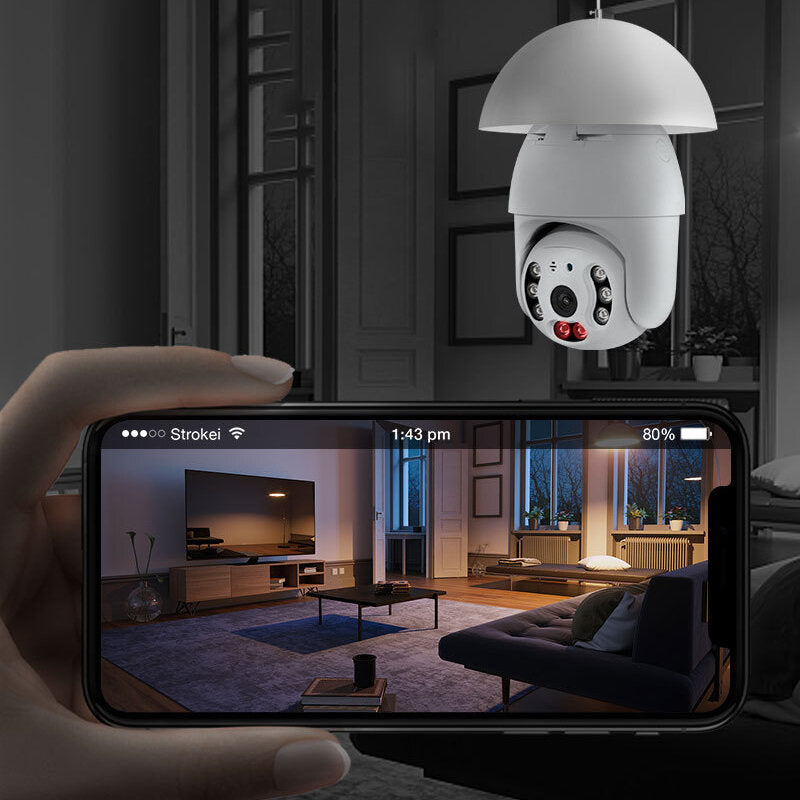 3MP WiFi Security Camera 360 Degree Smart Wireless Bulb, Full Color Night Vision, Two-Way Intercom, Mobile Tracking, Indoor