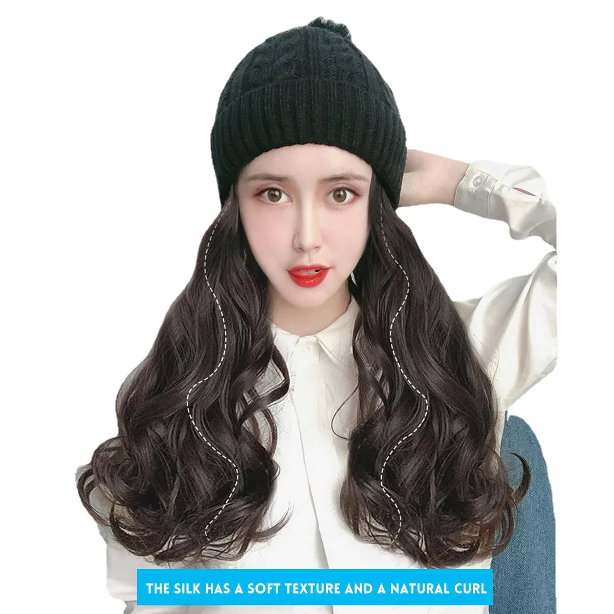 Women's Light Curly Long Synthetic Hair Cap Wig Hat for Winter