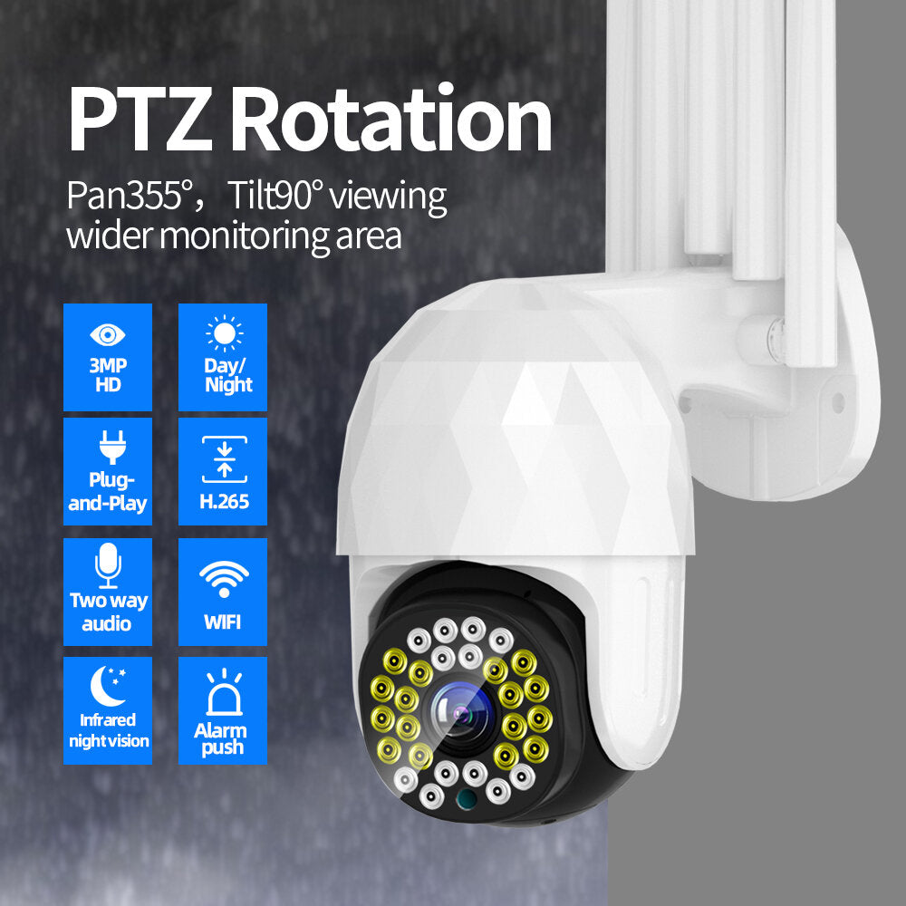 28LED 5X Zoom HD 3MP IP Security Camera Outdoor PTZ Night Vision WiFi IP66 Waterproof Two-Way Audio Motion Detection