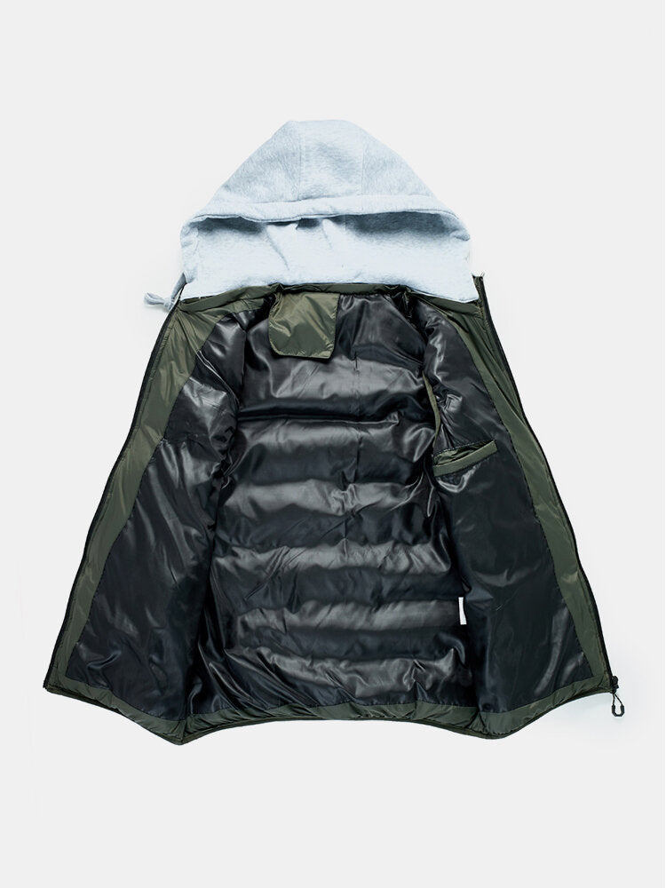Men's Solid Color Warm Padded Gilet Vest with Detachable Hood and Zipper