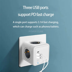 3-in-1-Steckdosenleiste Deutschland/EU mit USB, USB-C-Ladegerät und AC-Steckdosen