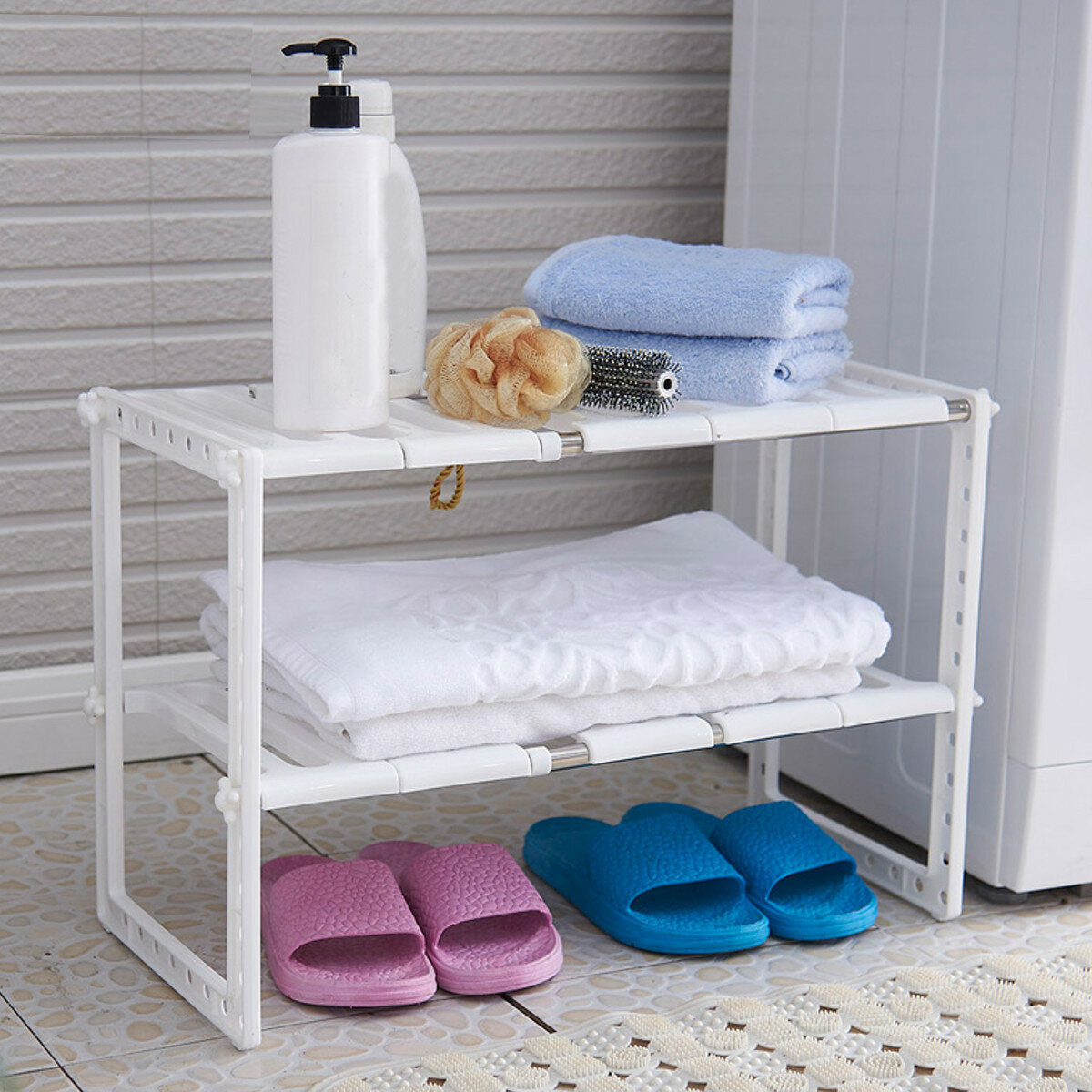 2-Tier Expandable Under Sink Cabinet Shelf Organizer for Kitchen Storage