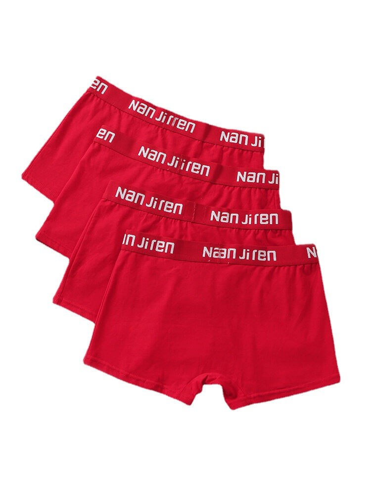 4-teilige nahtlose Baumwollunterwäsche für Herren mit Logobund und Beutel - Rote Boxershorts