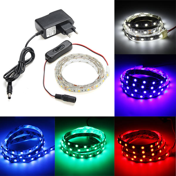 1M Waterproof 60 LED SMD5050 Strip Light Set with Switch & DC12V Power Adapter