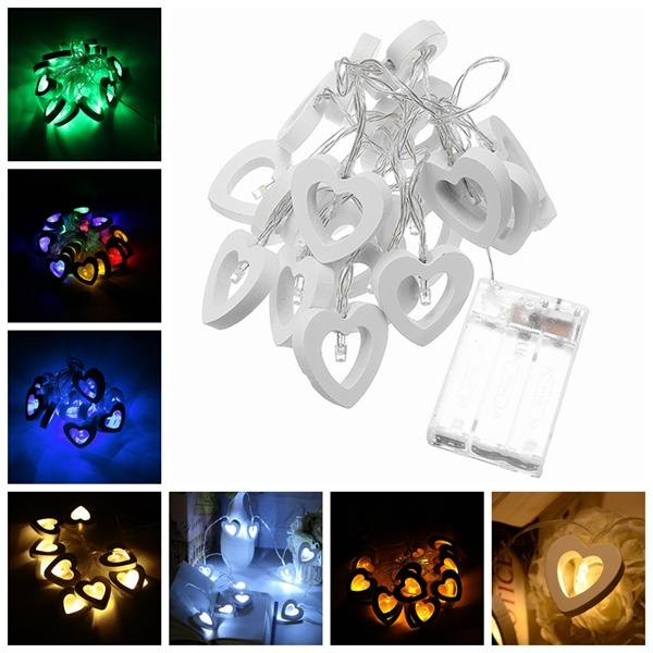 2.2M 20 LEDs Wooden Heart-Shaped String Light - Warm White, Multicolor, Yellow, Green, Blue